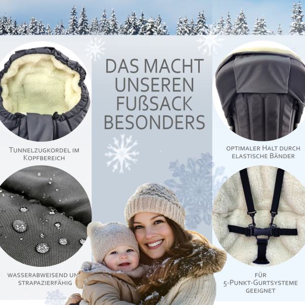 BAMBINIWELT Winterfußsack in Mumienform für Kinderwagen und Buggy, 110cm, Wolle, Design STERNE